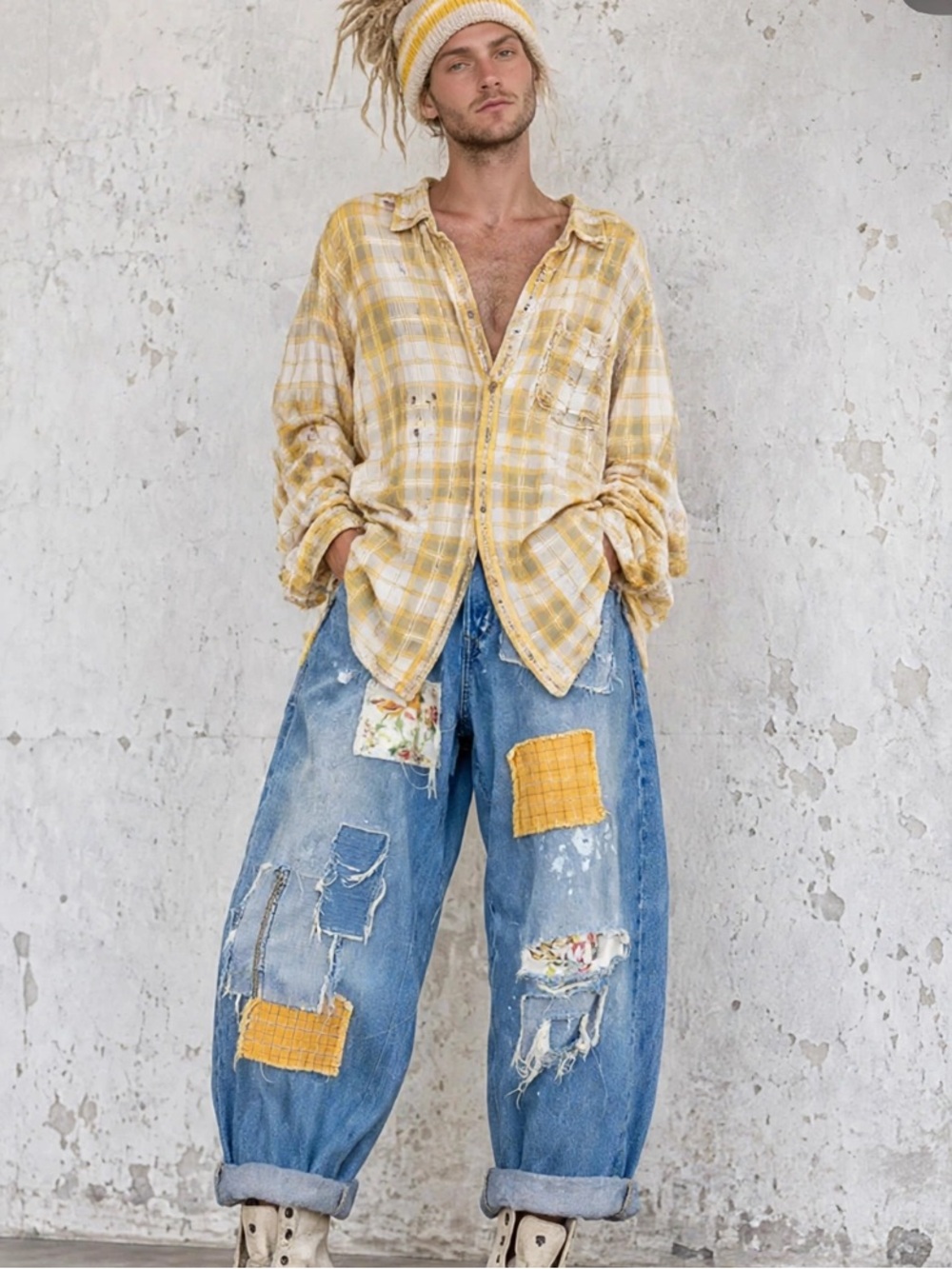 Jack and Jones button fly patched jeans